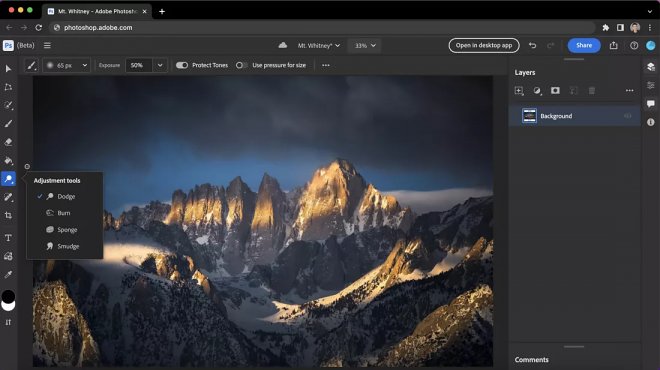 Adobe запускает бесплатную браузерную версию Photoshop 